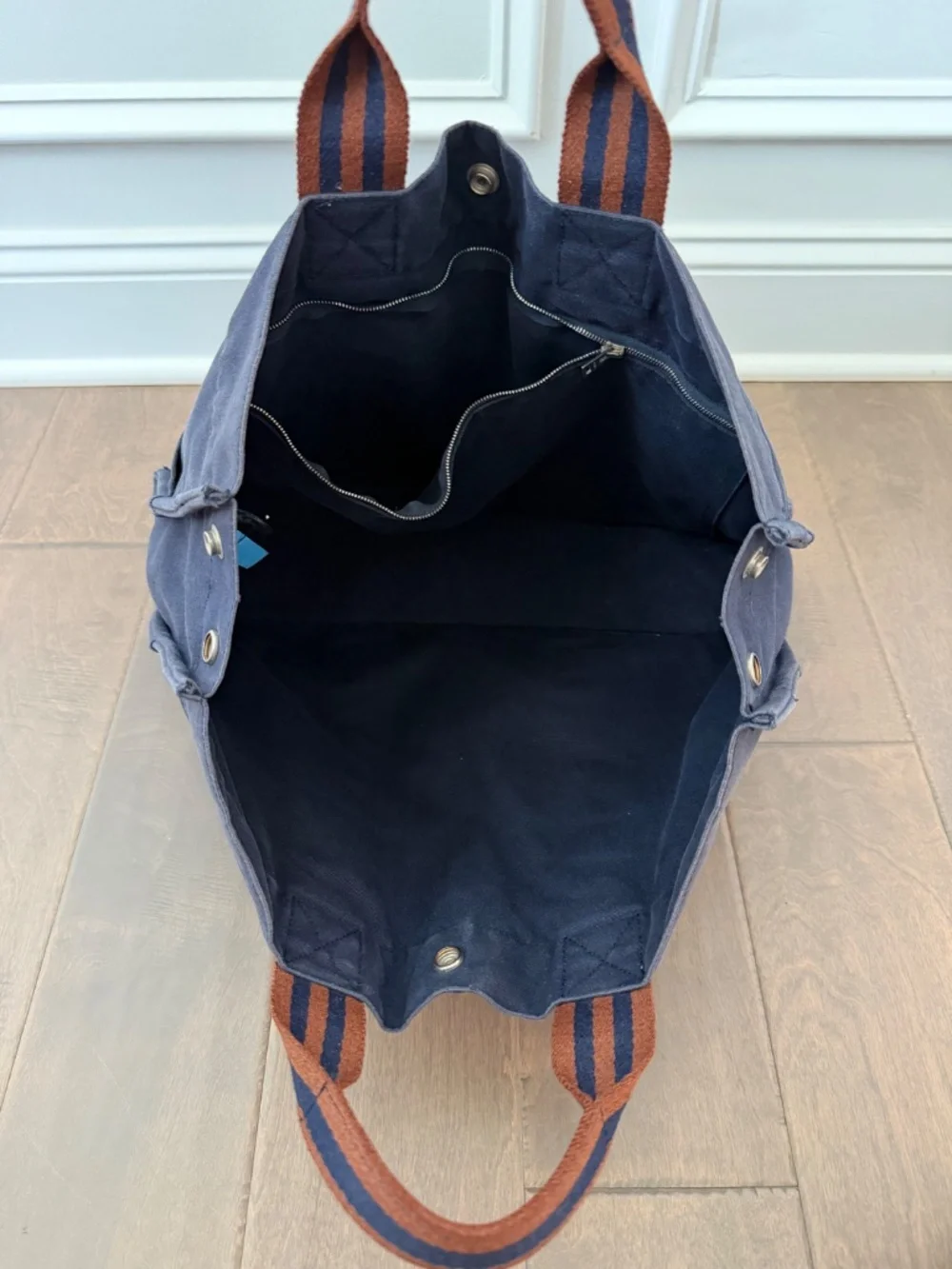 Hermès Fourre-Tout GM Canvas Tote | Navy Blue & Brown | Large Vintage Tote